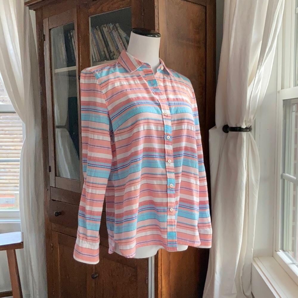 Talbots Pink/Aqua Striped Buttondown, Size SP